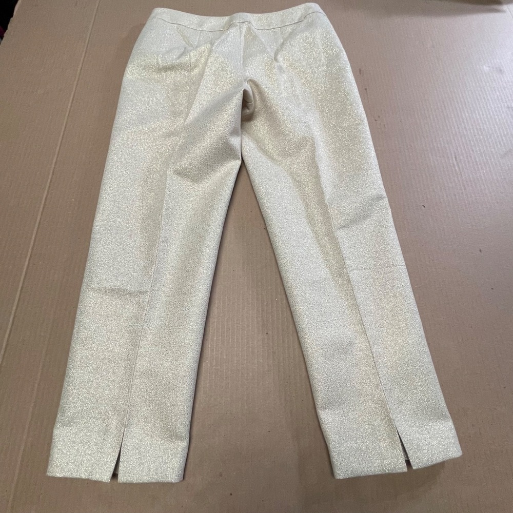 Talbots Women's 10P Metallic Gold Shimmer Textured Straight Leg Dress Pants - Picture 5 of 16